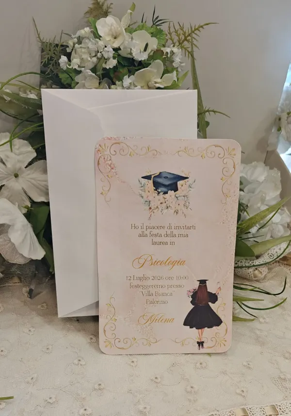 Invito Laurea in Psicologia ragazza con busta