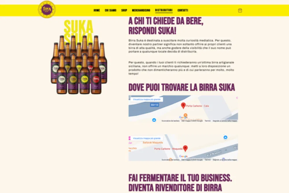 Birra Suka: una schermata del sito