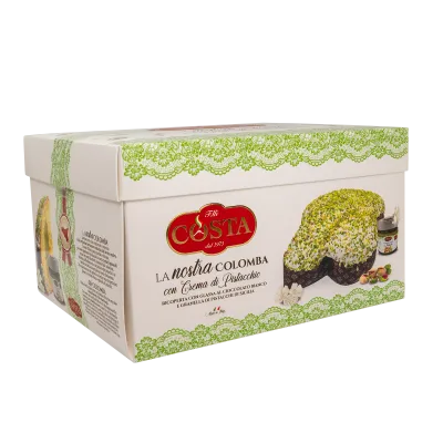 Colomba con glassa al cioccolato bianco e granella di pistacchio con crema al pistacchio 1 KG