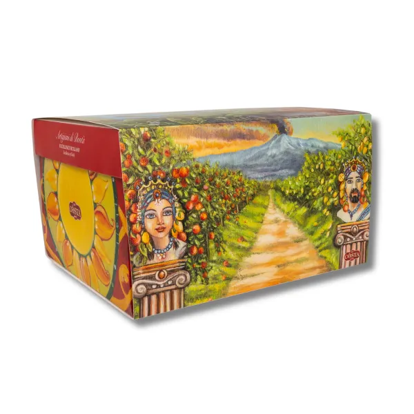 Panettone in scatola artistica, con glassa al cioccolato e pistacchi e doppia crema 1,2 KG