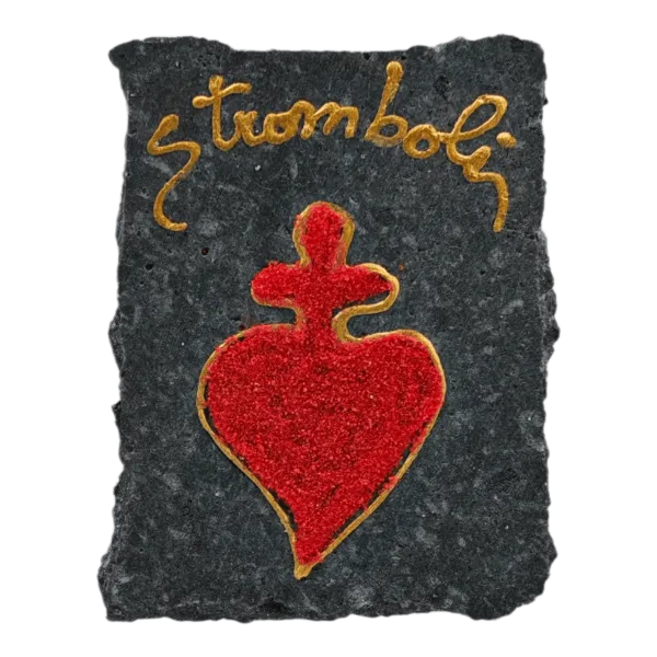 Calamita di pietra lavica in micropittura - Cuore Eoliano cm 5x5