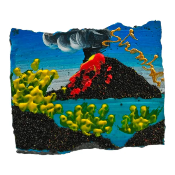 Calamita di pietra lavica in micropittura - Stromboli cm 5x5