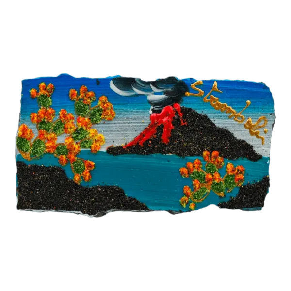 Calamita di pietra lavica in micropittura - Stromboli cm 5x5