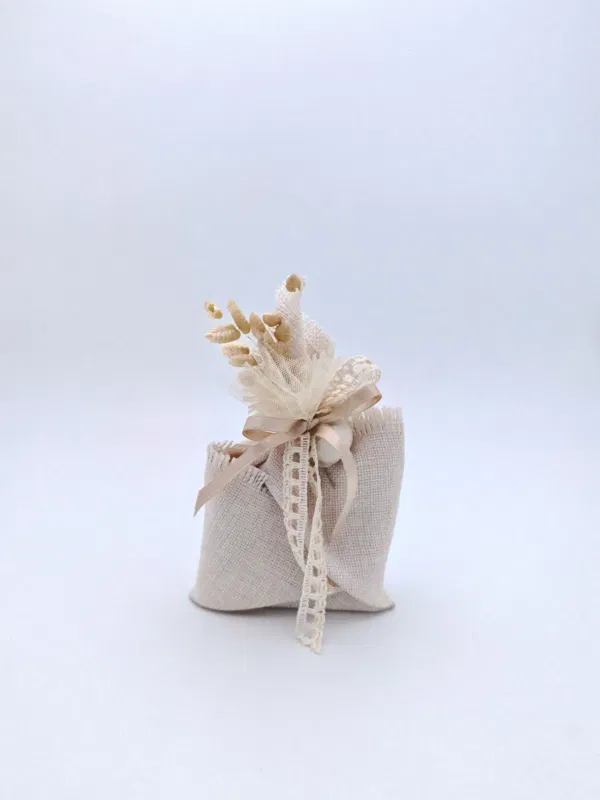 Sacchetto bomboniera in tessuto avorio, elegante