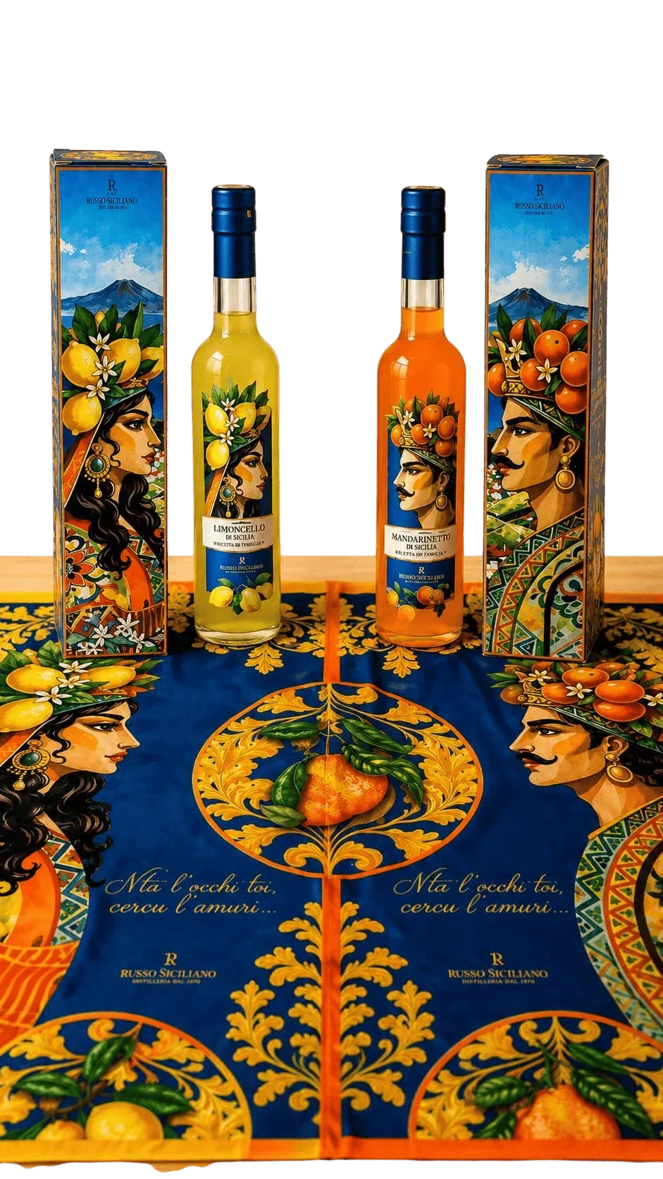 Bottles of I Mori Sicilian Mandarinetto and Limoncello