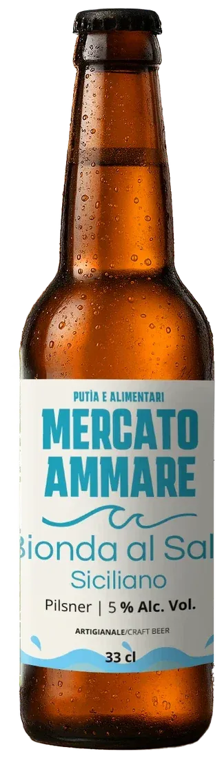 Birra artigianale personalizzata con l'etichetta di Mercato Ammare