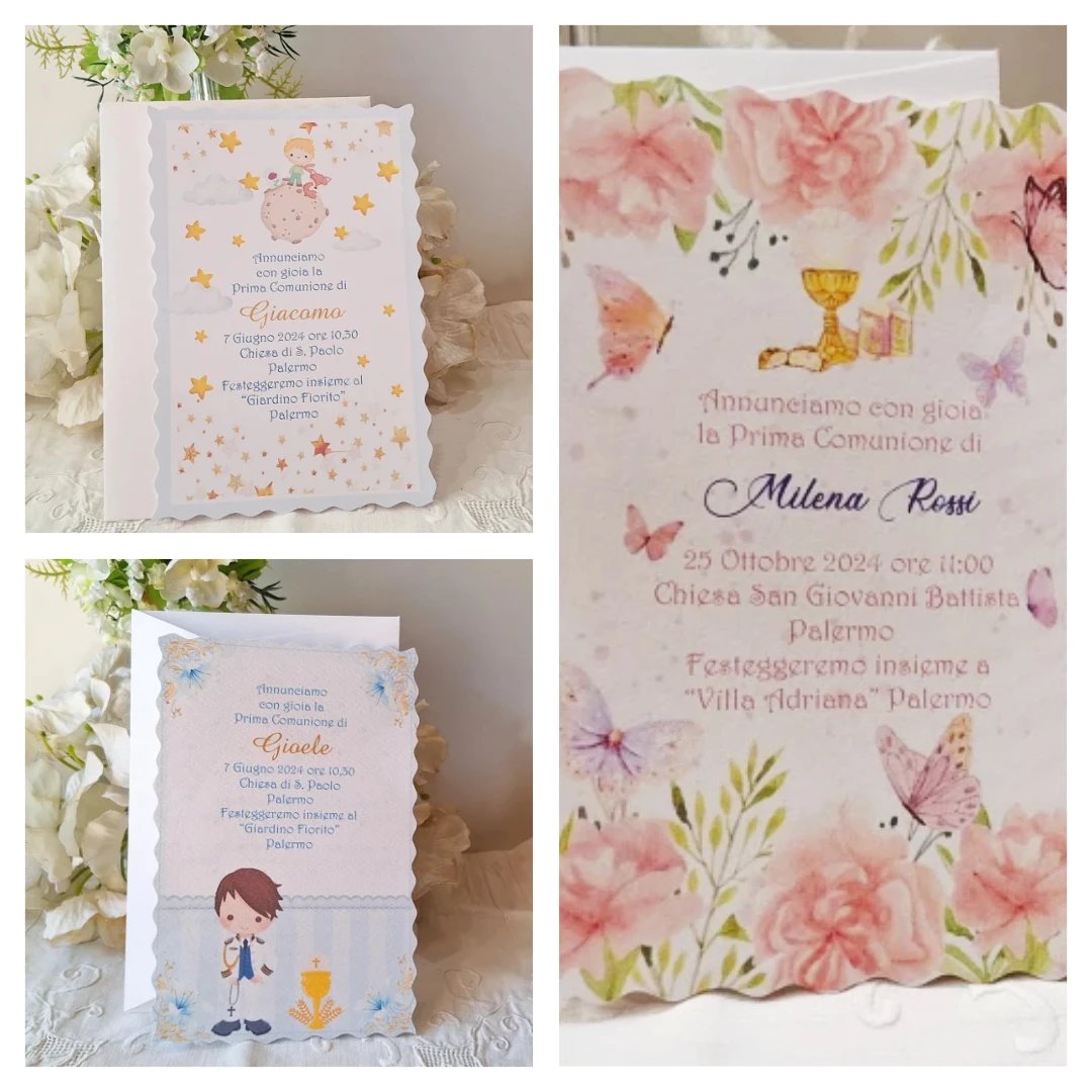 Invito personalizzato su carta pregiata con nastro che esce dalla busta, realizzato da Invitilux