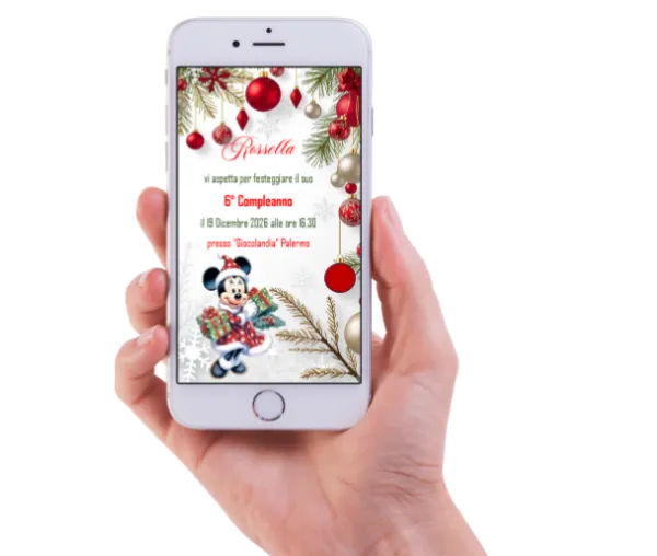 Invito Digitale Compleanno Minnie Natalizio