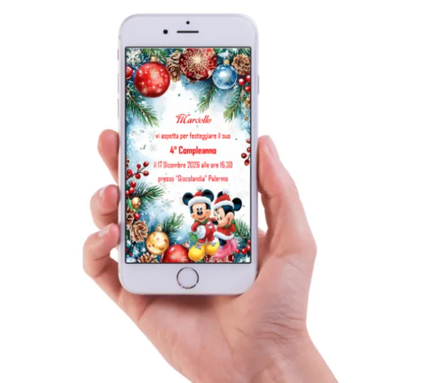 Invito Digitale Compleanno Topolino Natalizio