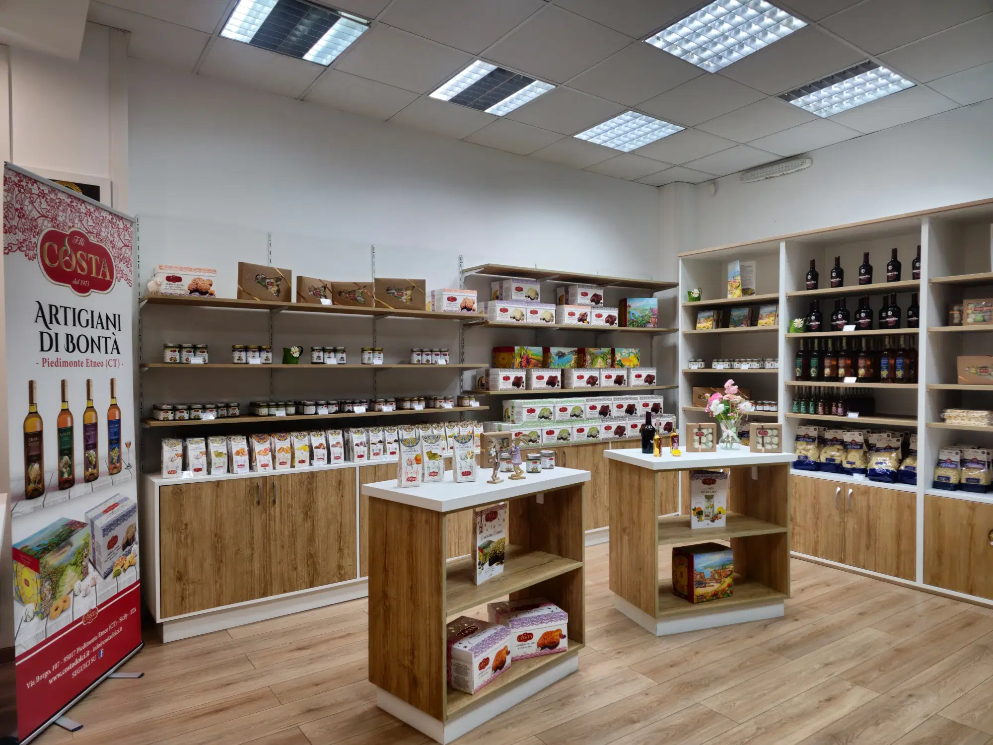 The Costa showroom with shelves of products and display islands