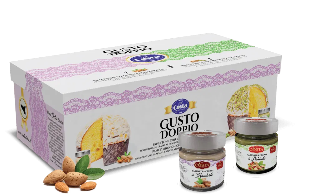 Gusto Doppio pistachio and almond pack with its two jars of cream