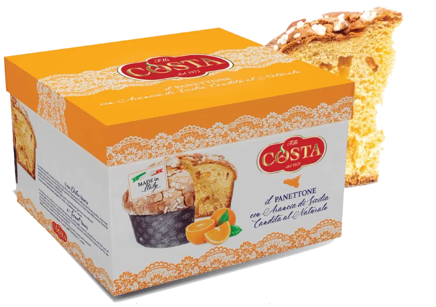 Orange panettone with its box